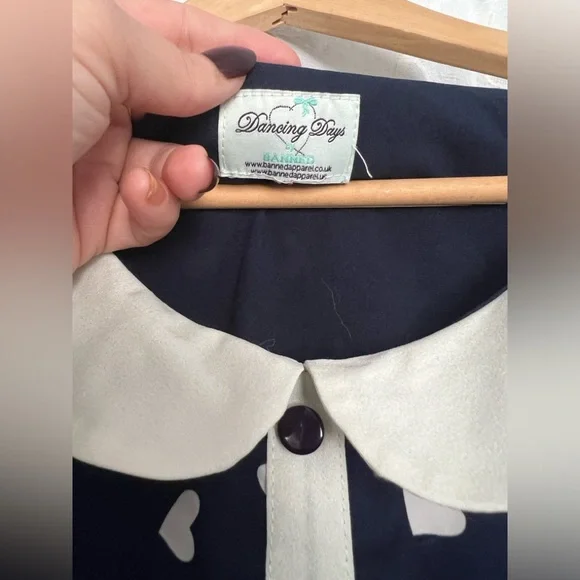 Unique vintage navy and white heart polka dot a-line vintage inspired dress 12-L - Picture 3 of 14